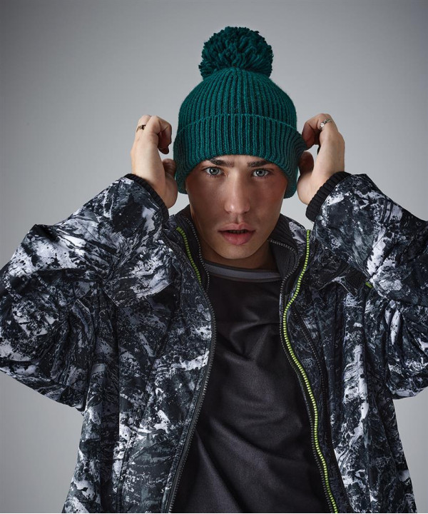 Engineered knit ribbed pom pom beanie Engineered knit ribbed pom pom beanie